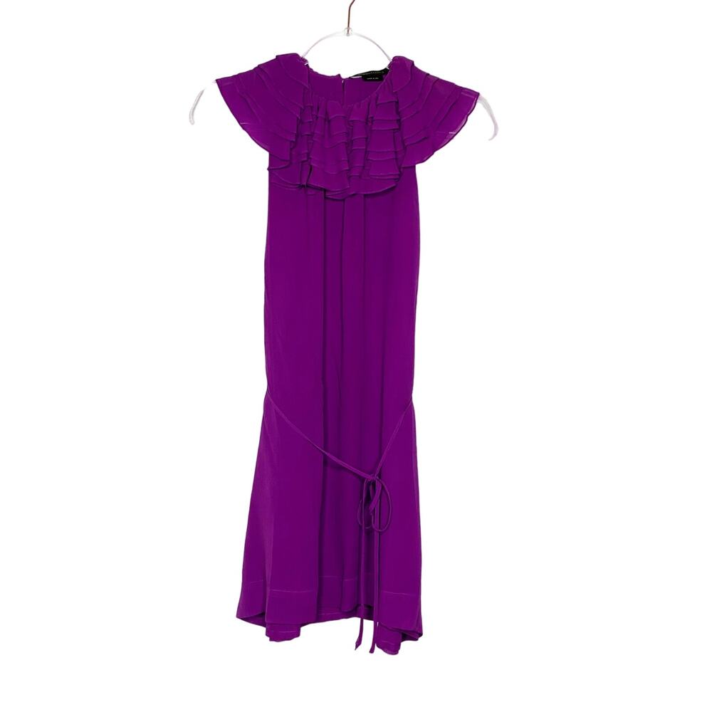 BCBGMAXAZRIA Ruffled A-Line Mini Dress Drawstring Waist Chiffon Purple Size XS - Picture 2 of 7